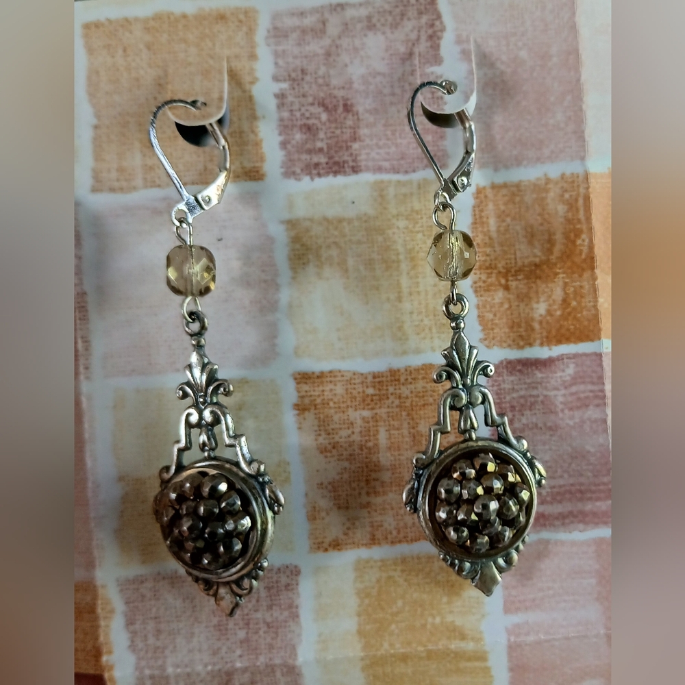 Antique Steel Cup Cut Steel Rivet Button Earrings, Oxidized Silver, Victorian Bo